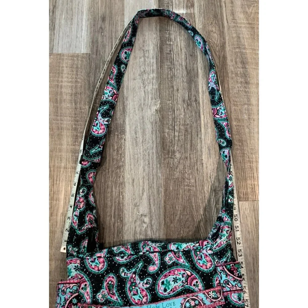 Faith Hope Love Shoulder Bag Black Paisley Floral Quilted Multi-Pocket Purse Zip - Picture 14 of 16
